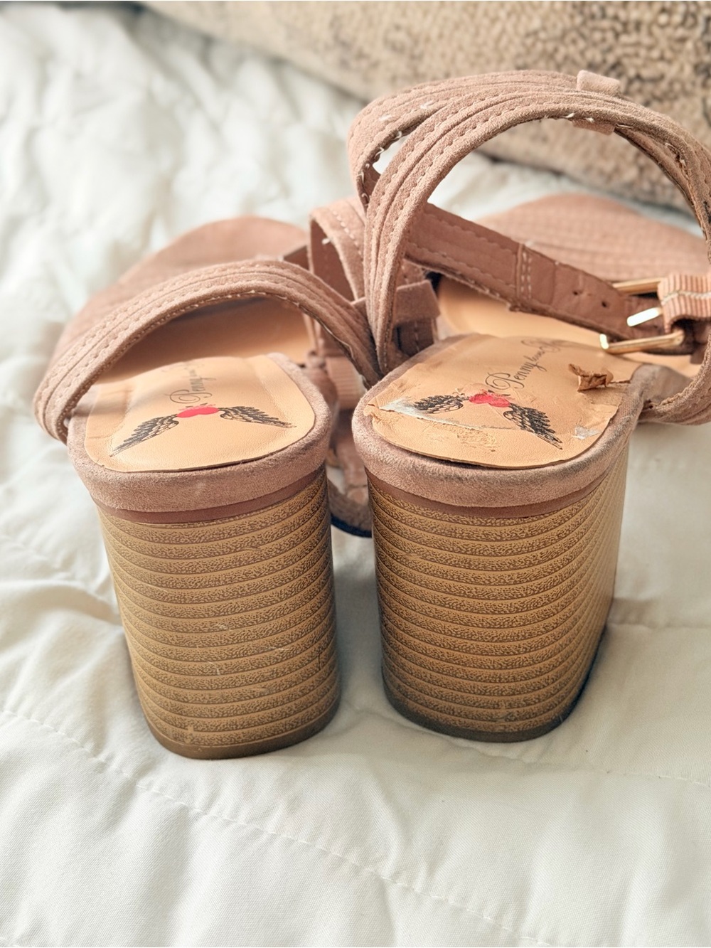 Penny Loves Kenny Tan Suede Block Heel Sandals - Picture 4 of 5